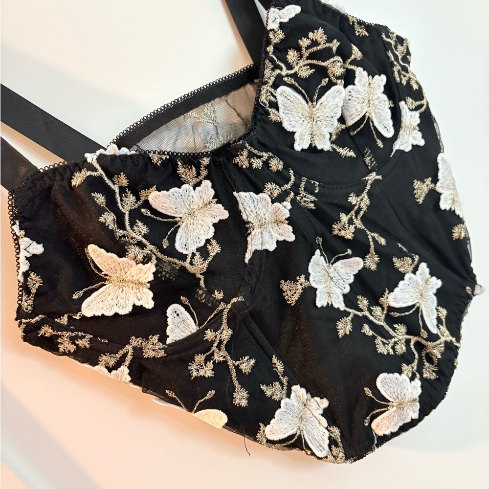 Black Floral Embroidered Top